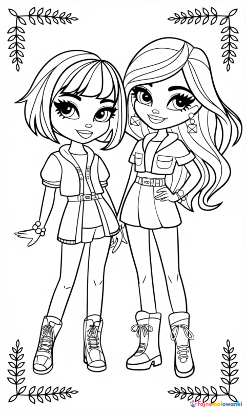 kolorowanka dla dzieci przedstawiająca dwie modne nastolatki w stylu kreskówkowym do pokolorowania - kolorowanki bratz