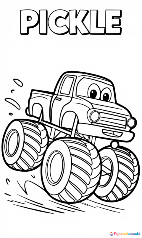 kolorowanka monster truck z dużymi kołami i wesołą miną do pokolorowania dla dzieci - kolorowanki blaze i megamaszyny