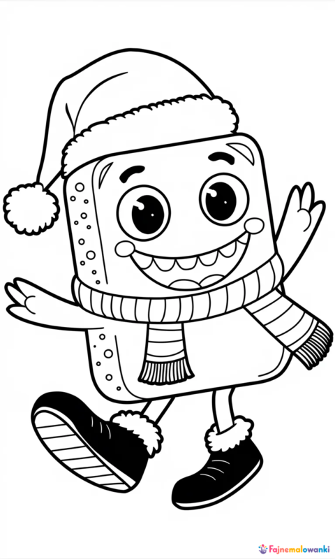 kolorowanka z wesołą morską postacią w świątecznym stroju i czapce Mikołaja do wydruku dla dzieci - spongebob kanciastoporty kolorowanki