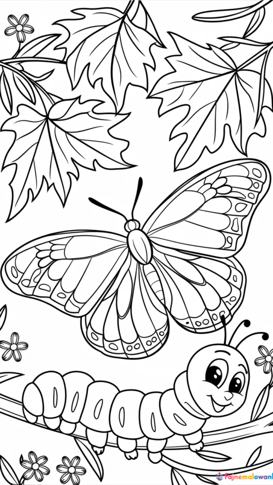 Kolorowanki do druku: gąsienica i motyl dla dzieci