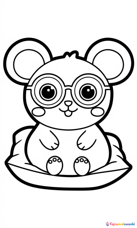 Kolorowanka dla dzieci przedstawiająca uroczą postać przypominającą myszke na poduszce