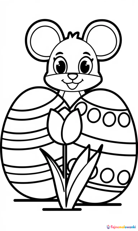 kolorowanka wielkanocna dla dzieci z małą myszką