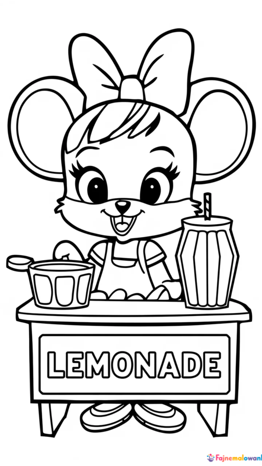 Kolorowanka: Minnie sprzedaje lemoniadę dla najmłodszych dzieci