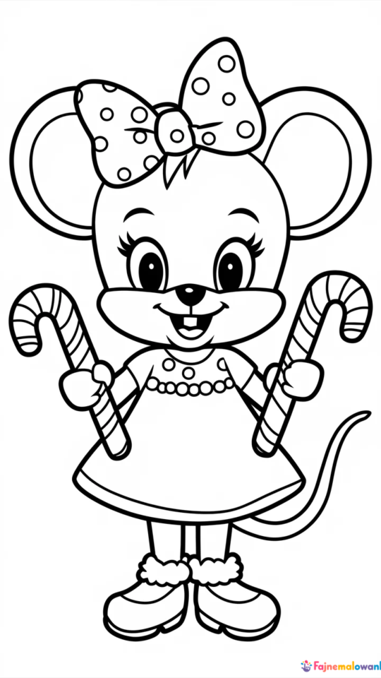 Świąteczne postacie z bajek: Kolorowanka z Myszką Minnie
