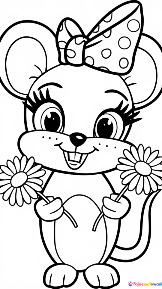 Kolorowanka z Myszką Minnie w zadumie dla dzieci do druku