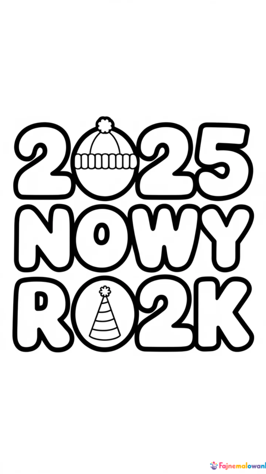 Kolorowanka na Nowy Rok 2025 dla dzieci do druku