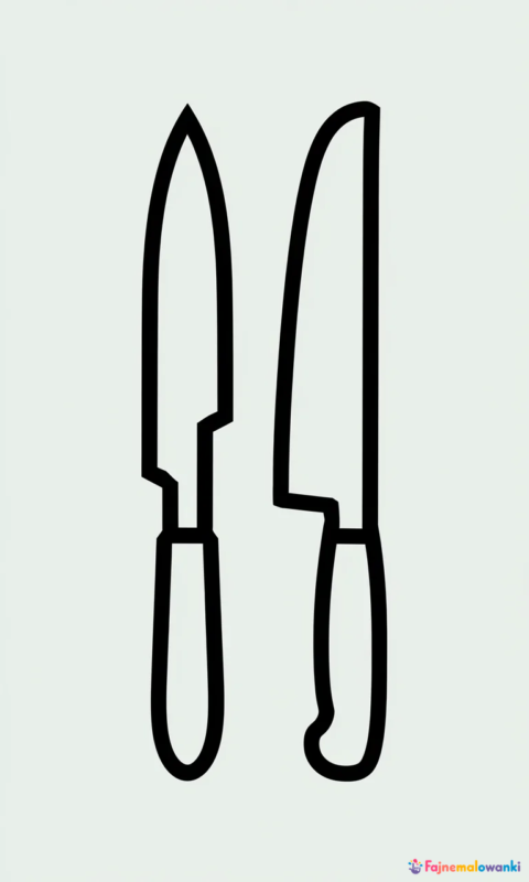 kolorowanka dla dzieci przedstawiająca dwa noże kuchenne