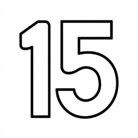 Kolorowanka dla dzieci przedstawiająca numer 15 do nauki liczb i pokolorowania - kolorowanki cyfry