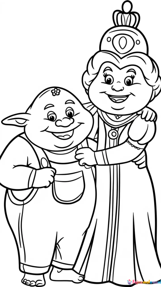 Kolorowanki Shrek i księżniczka Fiona do druku dla dzieci