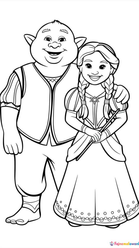 Kolorowanka Shrek i Fiona dla dzieci do druku i zabawy