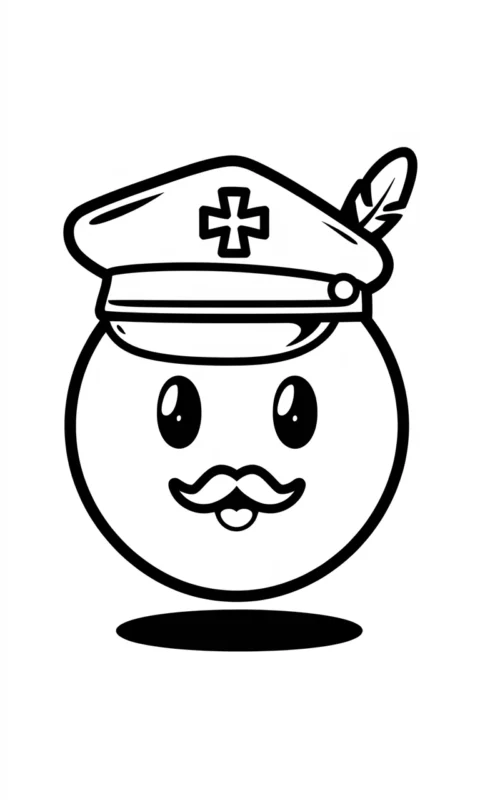 Zabawna okrągła postać w czapce z piórkiem do kolorowania dla dzieci