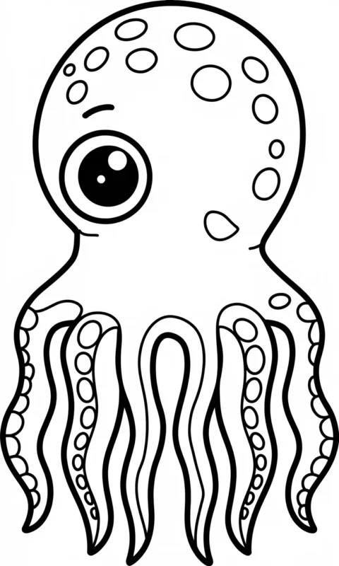 kolorowanka dla dzieci przedstawiająca wesołą ośmiornicę z dużym okiem i falującymi mackami do pokolorowania - kolorowanki garten of banban