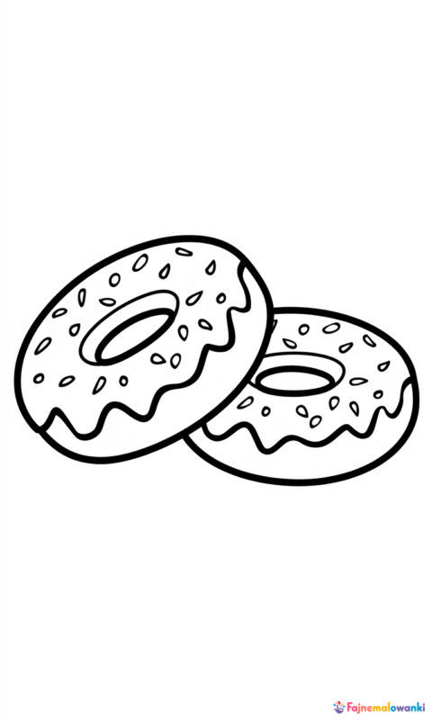 kolorowanka dla dzieci przedstawiająca dwa pączki z lukrem i posypką do pokolorowania - kolorowanki paczki