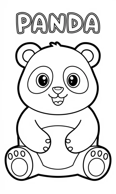 Kolorowanka dla dzieci przedstawiająca uroczą pandę w pozycji siedzącej z uśmiechem na pyszczku - kolorowanki panda