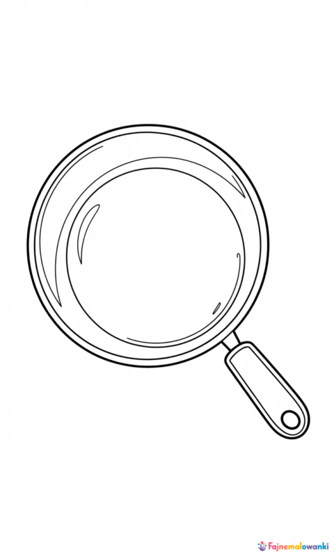 kolorowanka dla dzieci przedstawiająca patelnię kuchenną z długim uchwytem