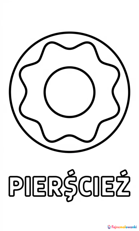 Kolorowanka geometryczna z pierścieniem i napisem do pokolorowania dla dzieci przedszkolnych - kolorowanki kształty