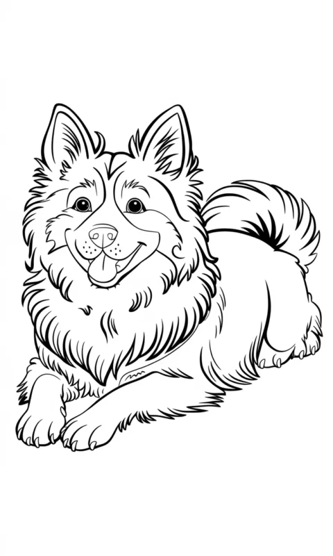 Kolorowanka dla dzieci przedstawiająca przyjaznego psa w pozycji leżącej do pokolorowania - kolorowanki z psami swietujmy razem miedzynarodowy dzien psa