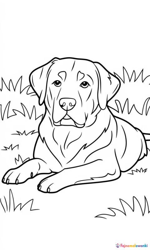 kolorowanka pies labrador w ogrodzie