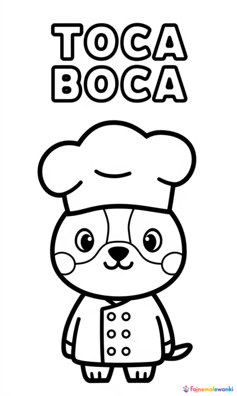 Kolorowanka dla dzieci przedstawiająca uroczego pieska kucharza w czapce szefa kuchni do pokolorowania - toca life world kolorowanki