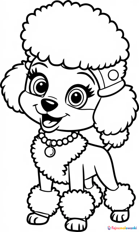 Kolorowanka psa pudla z elegancką obrożą z pereł