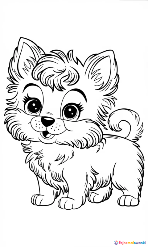 kolorowanka dla dzieci przedstawiająca uroczego psa rasy terrier z puszystym futrem do pokolorowania - kolorowanki z psami swietujmy razem miedzynarodowy dzien psa