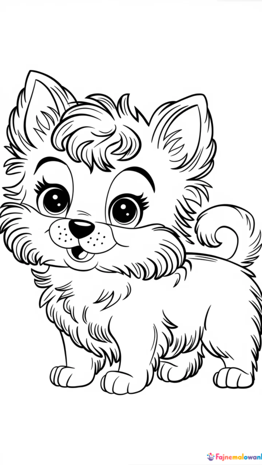 Kolorowanka dla dzieci: Uroczy piesek rasy Yorkshire Terrier