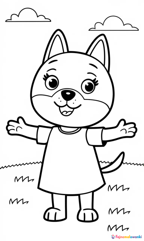 kolorowanka dla dzieci z uroczym pieskiem w sukience