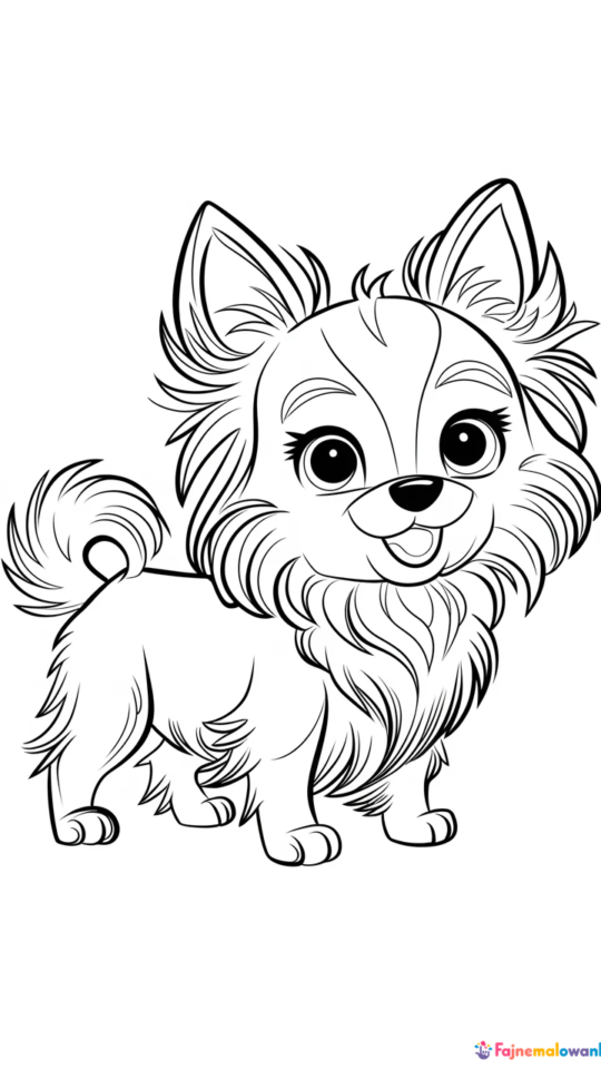 Kolorowanka dla dzieci: Uroczy piesek rasy Yorkshire Terrier