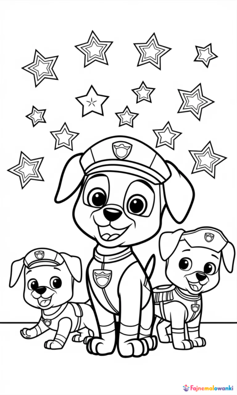 kolorowanka dla dzieci z trzema pieskami ratownikami w strojach superbohatera