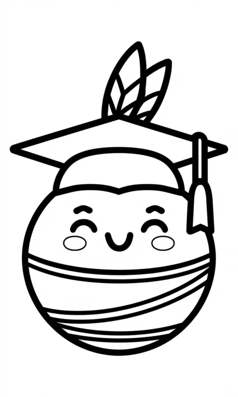 Kolorowanka dla dzieci przedstawiająca wesołą piłeczkę w czapce absolwenta z piórkami do pokolorowania - kolorowanki countryballs