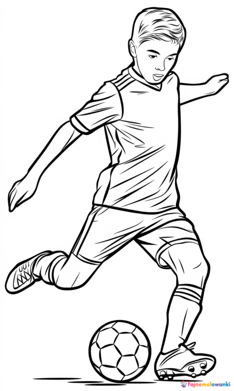 kolorowanka piłkarz prowadzący piłkę