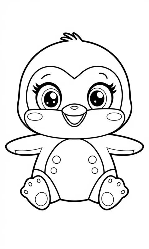 kolorowanka dla dzieci przedstawiająca uroczego pingwinka z dużymi oczami do pokolorowania - kolorowanki pokemon