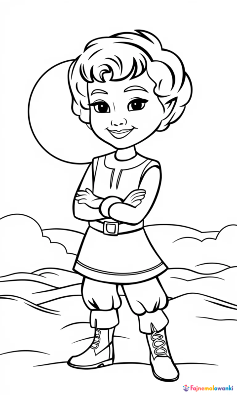 kolorowanka dla dzieci przedstawiająca małego pomocnika świątecznego stojącego na śniegu z księżycem w tle - kolorowanki grinch