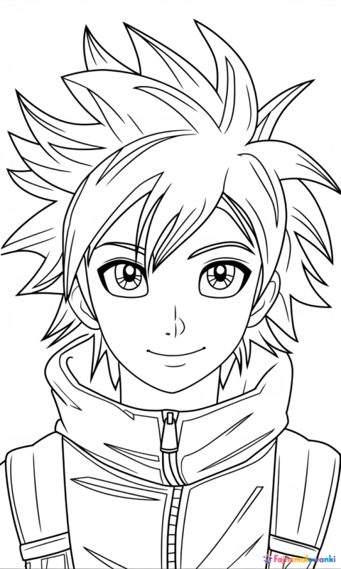 kolorowanka anime postać w stylu manga z charakterystyczną fryzurą i dużymi oczami do pokolorowania dla dzieci - kolorowanki naruto