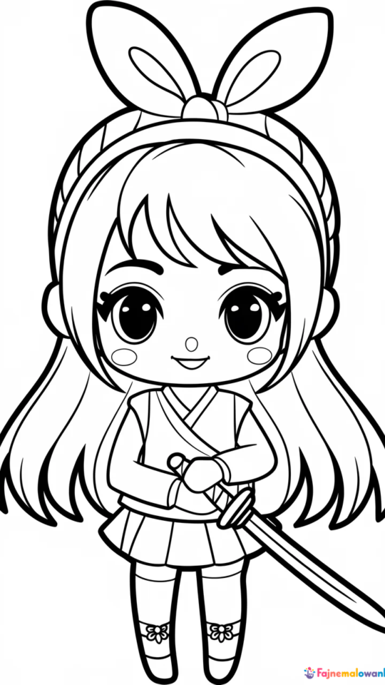 Kolorowanka do druku: Chibi wojowniczka dla dzieci