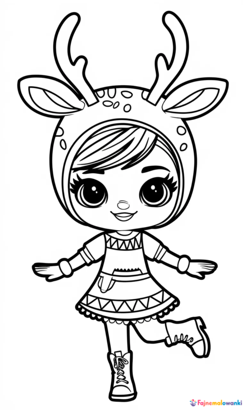 Kolorowanka dla dzieci z uroczą postacią w stroju jelonka