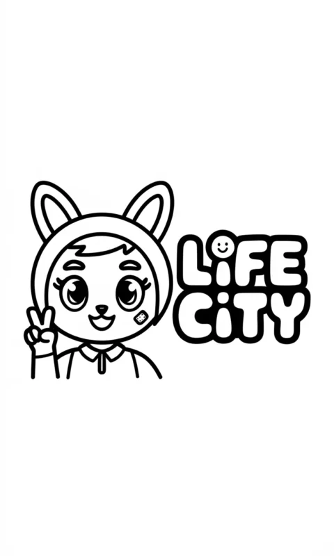 kolorowanka dla dzieci z uroczą postacią anime w stylu kawaii pokazującą gest pokoju