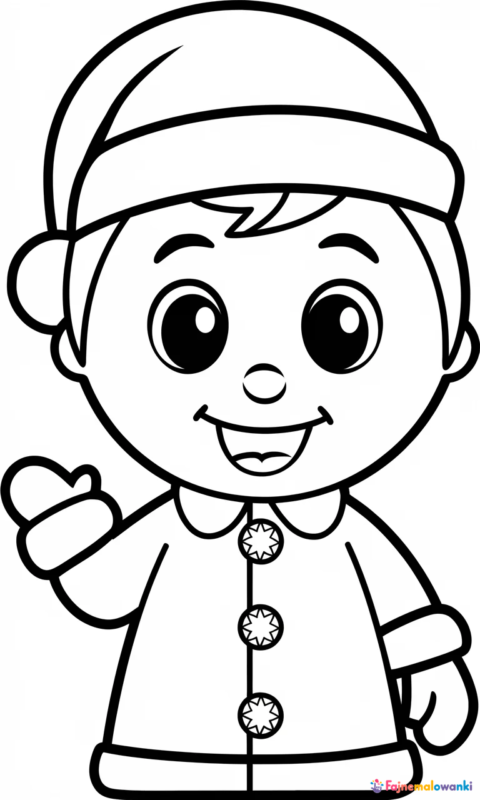 kolorowanka świąteczna dla dzieci przedstawiająca uśmiechniętą postać w czapce mikołaja machającą ręką - kolorowanki grinch