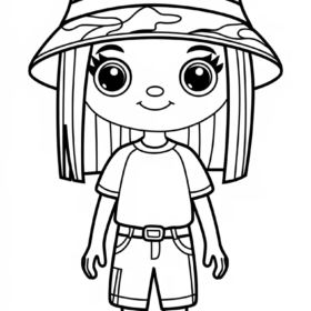 Kolorowanka dla dzieci przedstawiająca uroczą postać w kapeluszu moro i sportowym stroju do pokolorowania - toca life world kolorowanki