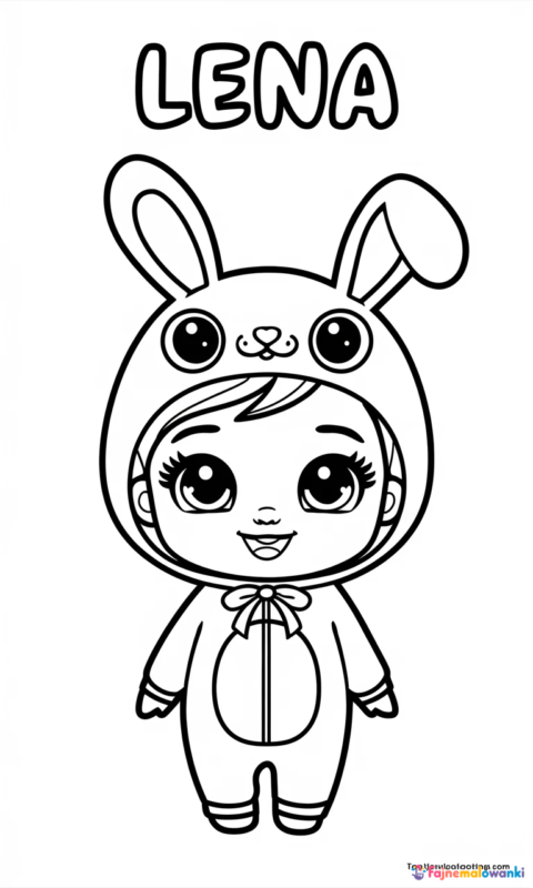 Kolorowanka dla dzieci z małą postacią w stroju króliczka