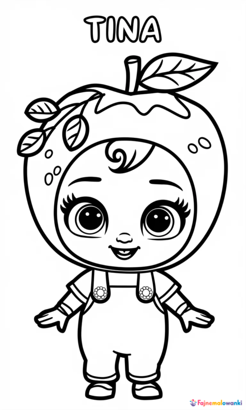 kolorowanka dla dzieci z uroczą postacią w stroju owocu