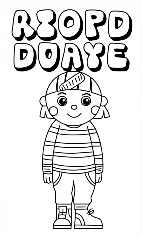 kolorowanka dla dzieci z uroczą postacią w codziennym ubraniu do pokolorowania