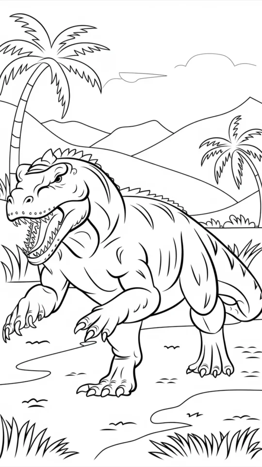 Kolorowanka do druku: Tyranozaur Rex dla dzieci do malowania