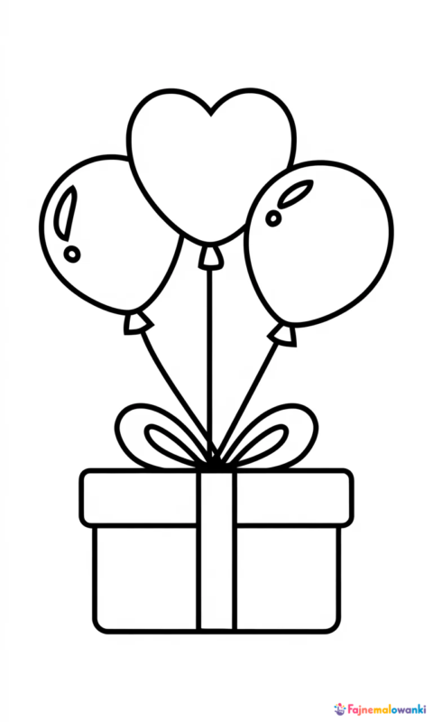 kolorowanka dla dzieci z prezentowym pudełkiem i balonami do pokolorowania