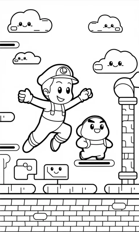 kolorowanka dla dzieci z zabawną sceną platformową