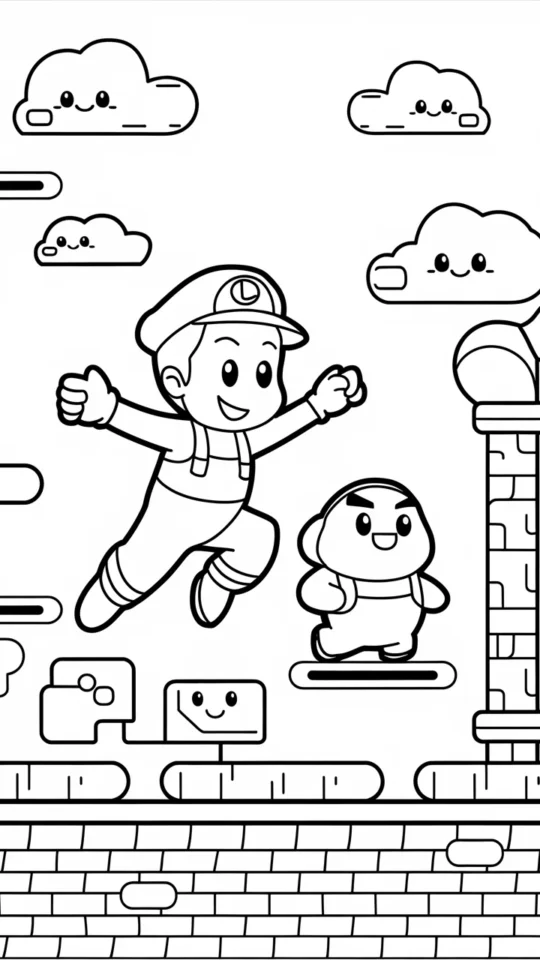 Kolorowanka do druku: Super Mario z gry Nintendo dla dzieci