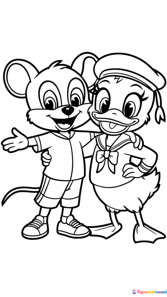 Kolorowanka do druku: Kaczor Donald i Myszka Mickey przygody