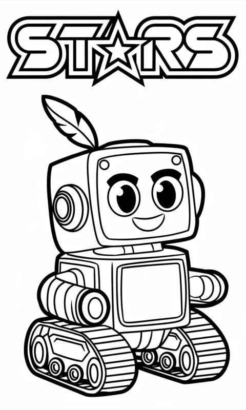 kolorowanka dla dzieci z uroczym robotem bojowym z kwadratową głową i antenką