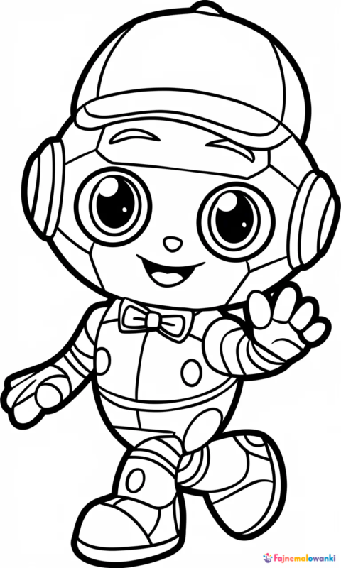 kolorowanka dla dzieci przedstawiająca zabawnego robota w czapce i muszce do pokolorowania - kolorowanki brawl stars
