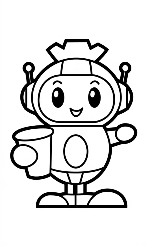 kolorowanka dla dzieci z postacią robota trzymającego napój